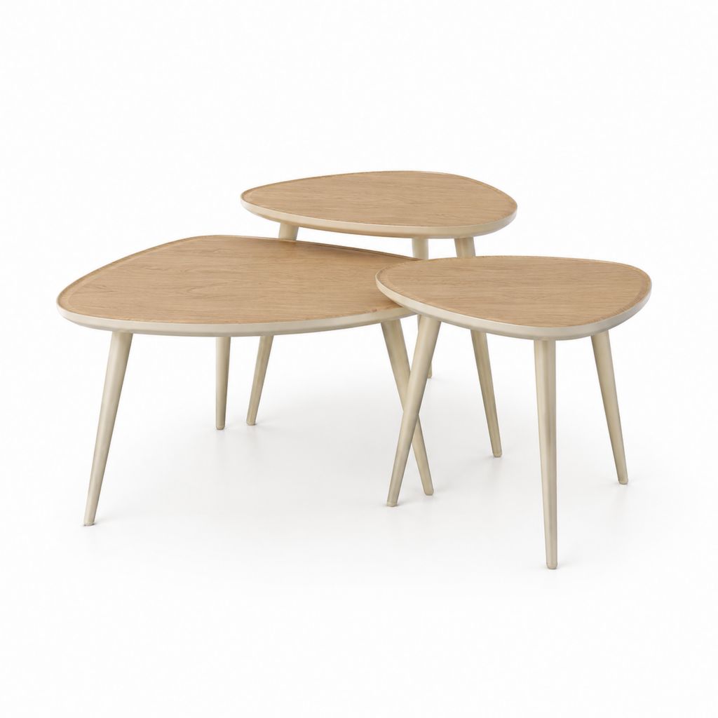 Set di 3 tavolini da caffè rovere chiaro in MDF e legno massello forme organiche 119 x 59 x 45 cm