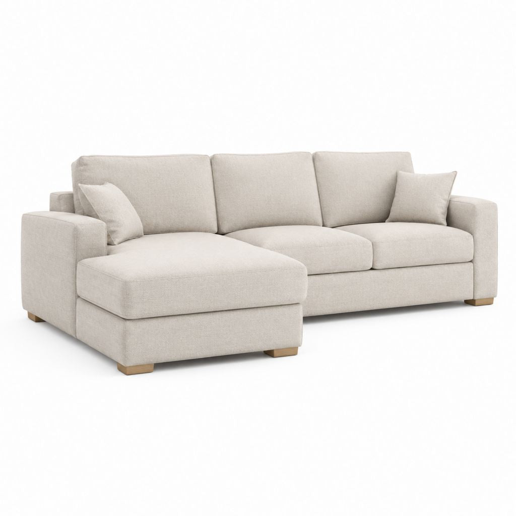 Divano angolare 3 posti con chaise longue sinistra beige in poliestere 260 x 160 x 85 cm