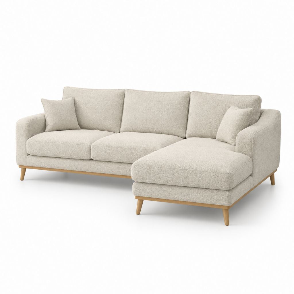 Divano angolare con chaise longue beige in poliestere 260 x 160 x 85 cm