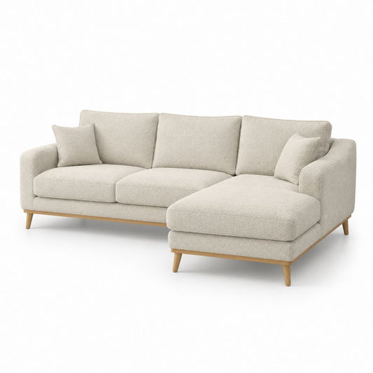 Divano angolare con chaise longue beige in poliestere 260 x 160 x 85 cm