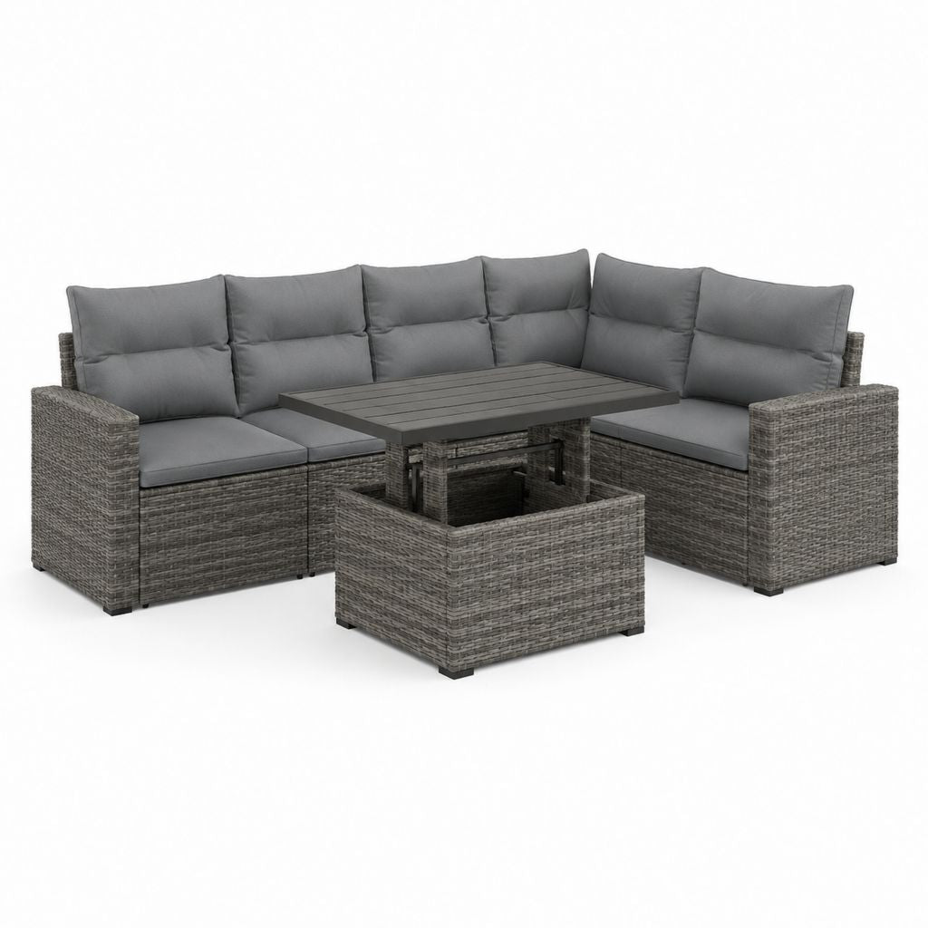 Set divani da giardino angolare 5 posti grigio in polyrattan PE con tavolo elevabile 220 x 170 x 85 cm