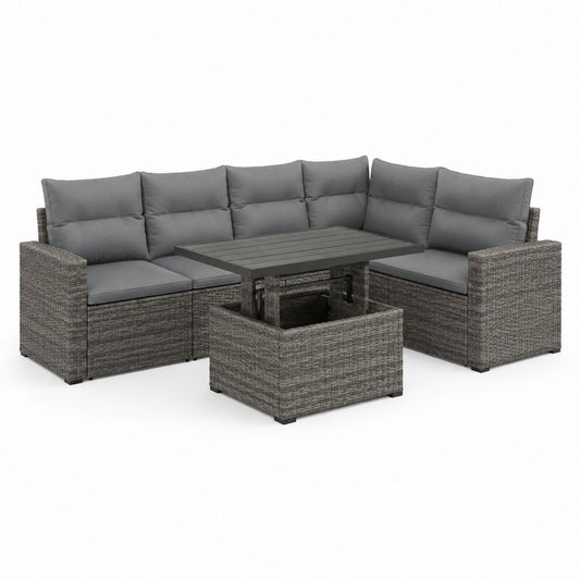 Set divani da giardino angolare 5 posti grigio in polyrattan PE con tavolo elevabile 220 x 170 x 85 cm