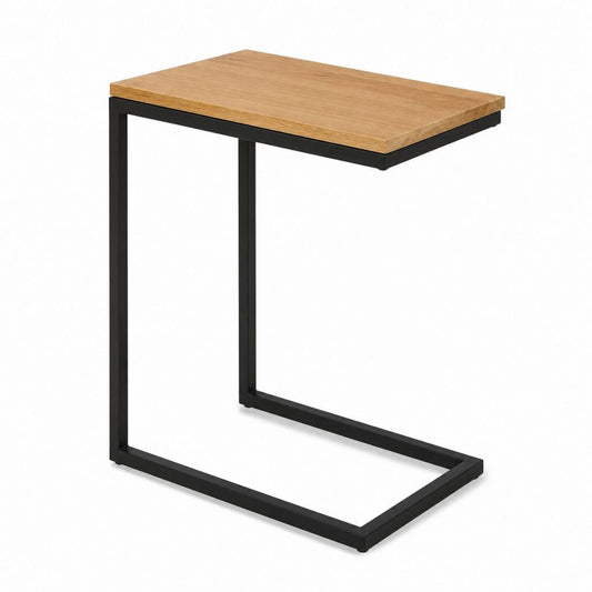 Tavolino laterale a C rovere e nero in MDF impiallacciato rovere e acciaio 45 x 30 x 60 cm
