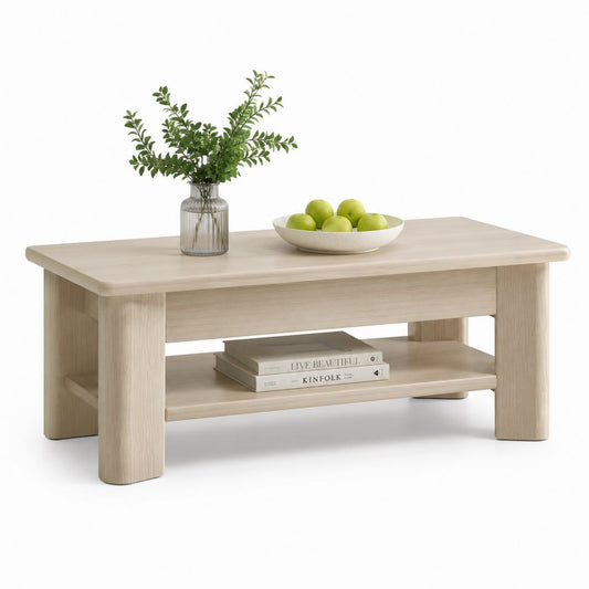 Tavolino da caffè rettangolare rovere chiaro in MDF 100 x 50 x 45 cm con ripiano inferiore