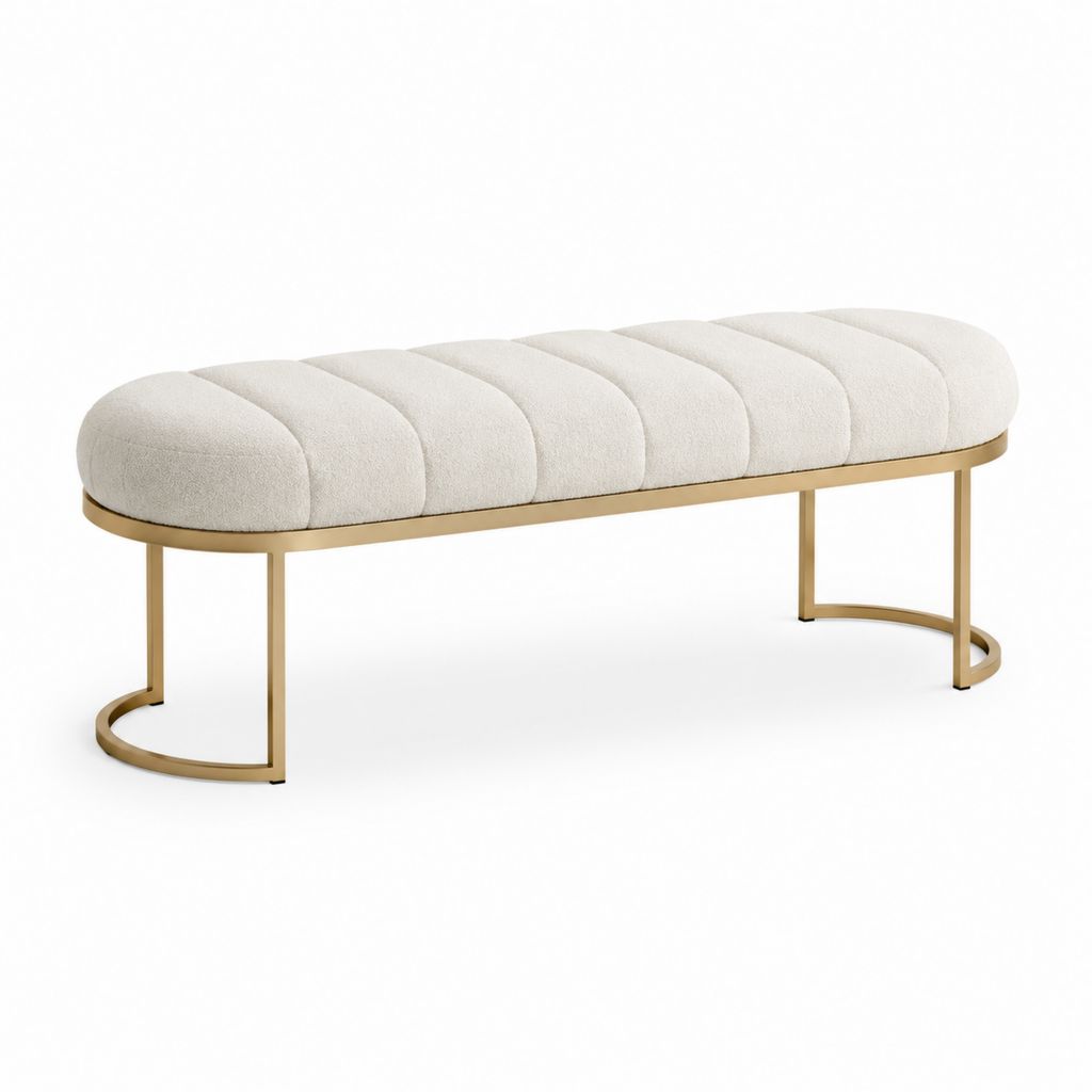 Panca fondoletto imbottita avorio in poliestere e acciaio inox dorato 120 x 40 x 45 cm