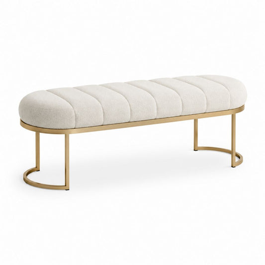 Panca fondoletto imbottita avorio in poliestere e acciaio inox dorato 120 x 40 x 45 cm