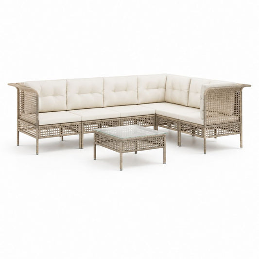 Salotto da giardino angolare 5 posti beige in rattan PE con tavolino 250 x 190 cm
