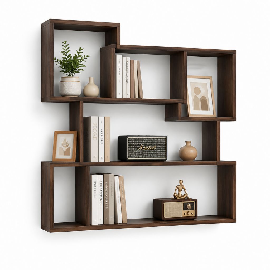 Libreria da parete a ripiani noce scuro in MDF 120 x 20 x 90 cm