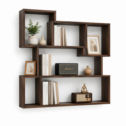 Libreria da parete a ripiani noce scuro in MDF 120 x 20 x 90 cm