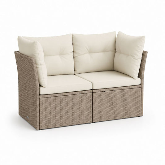 Divano da giardino 2 posti rettangolare beige in polyrattan PE con cuscini in poliestere 124 x 70 x 80 cm