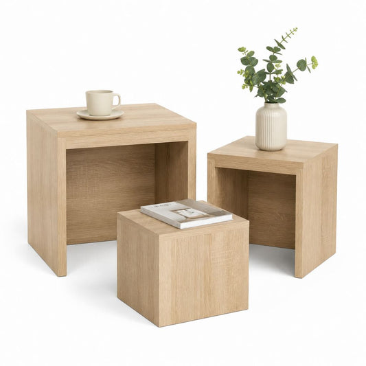 Set di 3 tavolini da caffè quadrati rovere chiaro in pannello truciolare 50 x 50 x 50 cm