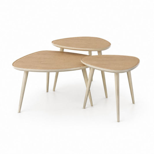 Set di 3 tavolini da caffè rovere chiaro in MDF e legno massello forme organiche 119 x 59 x 45 cm