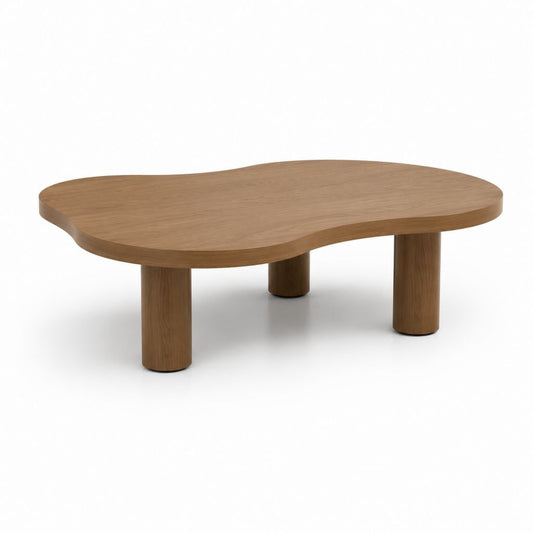 Tavolino da caffè marrone chiaro in MDF impiallacciato rovere forma organica 120 x 70 x 35 cm