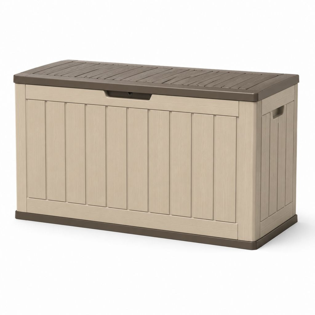 Baule da giardino in PP beige e marrone 120 x 56 x 63 cm 270 L