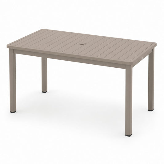Tavolo da giardino rettangolare tortora in polipropilene 150 x 90 x 72 cm con foro per ombrellone