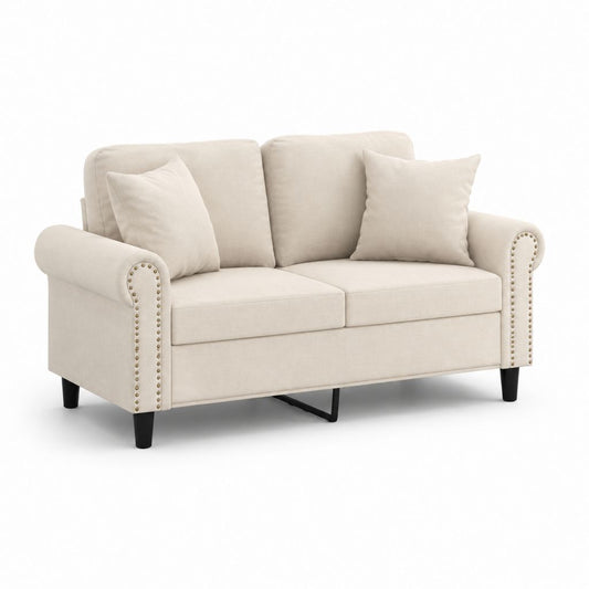 Divano 2 posti lineare beige in poliestere con cuscini 152 x 86 x 86 cm
