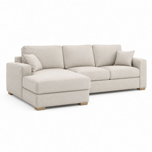 Divano angolare 3 posti con chaise longue sinistra beige in poliestere 260 x 160 x 85 cm