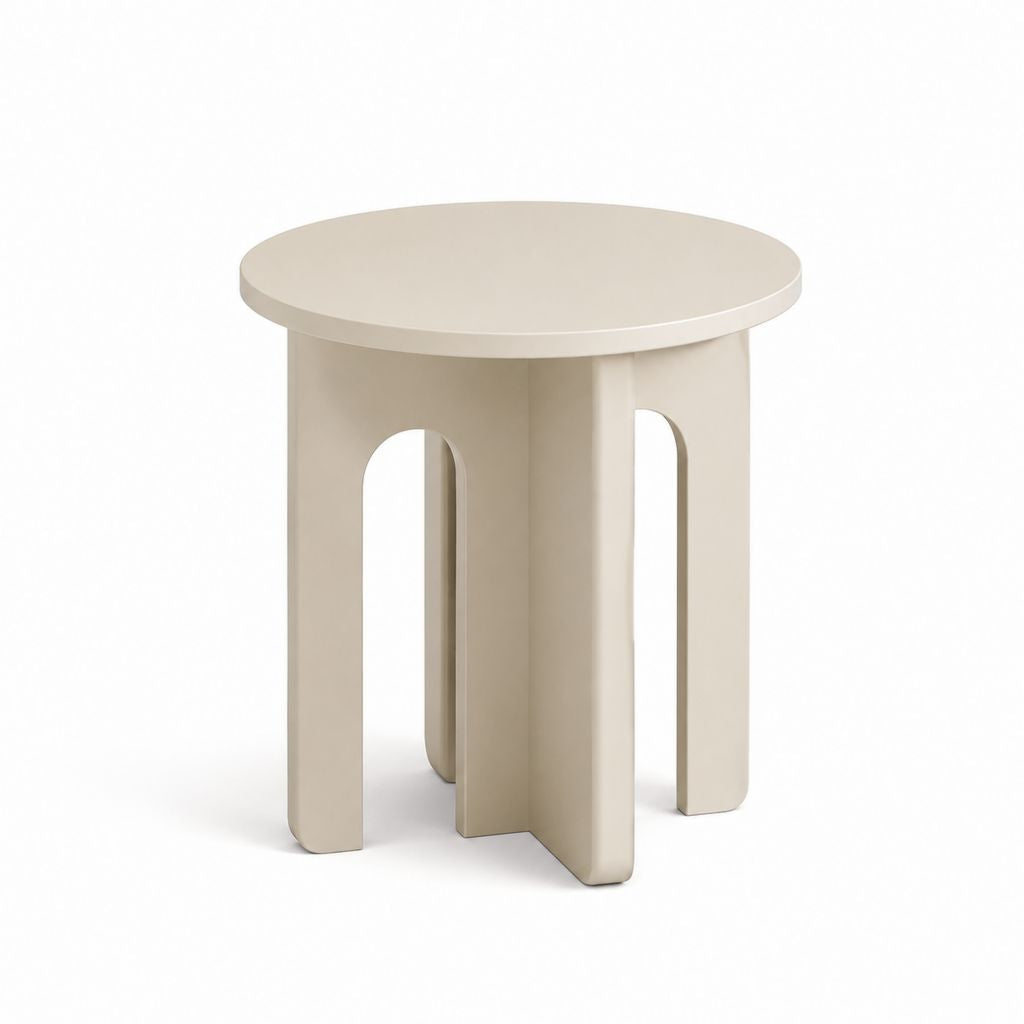 Tavolino laterale rotondo beige in MDF laccato diametro 50 cm altezza 50 cm
