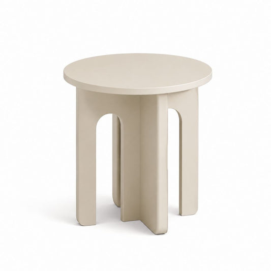 Tavolino laterale rotondo beige in MDF laccato diametro 50 cm altezza 50 cm