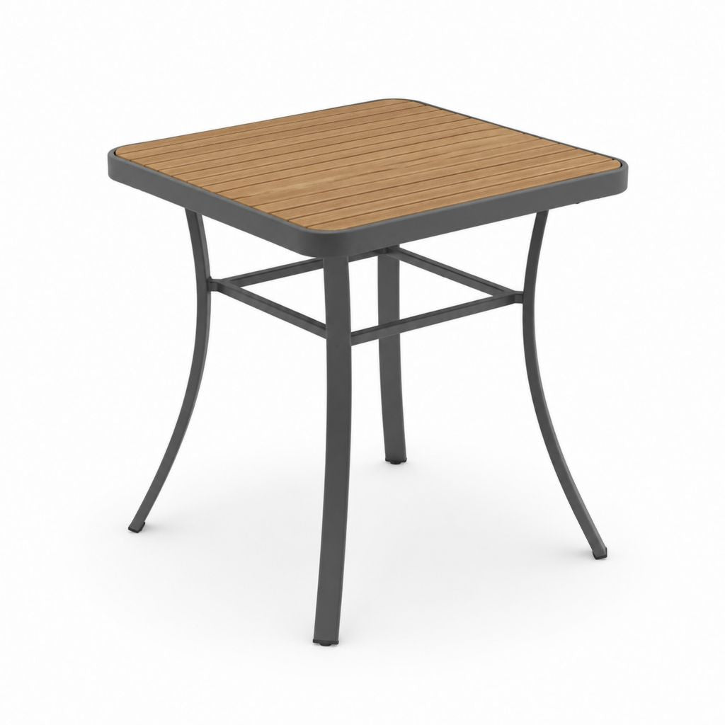 Tavolo da giardino quadrato antracite e teak in alluminio e polipropilene 80 x 80 x 75 cm