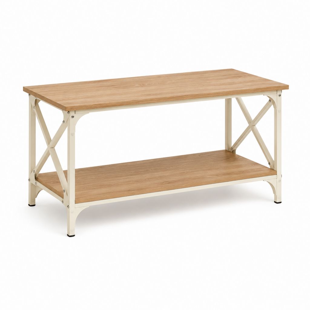Tavolino da caffè rettangolare rovere e bianco in MDF e acciaio 100 x 50 x 45 cm