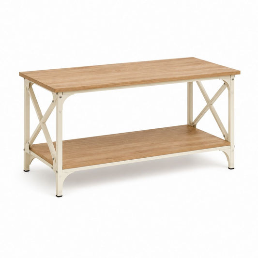 Tavolino da caffè rettangolare rovere e bianco in MDF e acciaio 100 x 50 x 45 cm